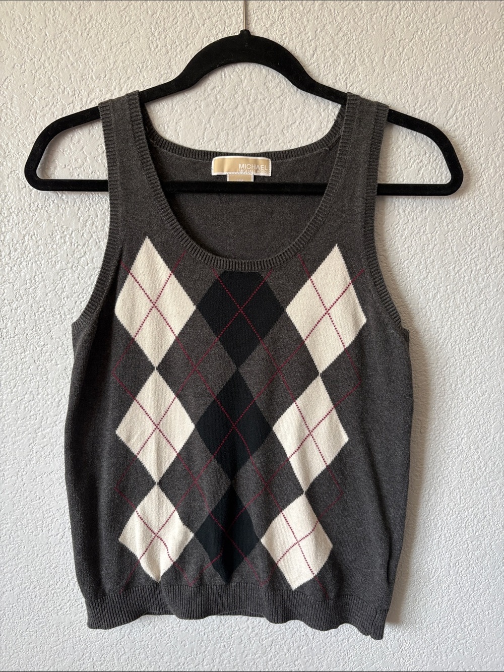 Michael Kors sleeveless scoop neck knit tank sweater vest argyle 100% cotton M